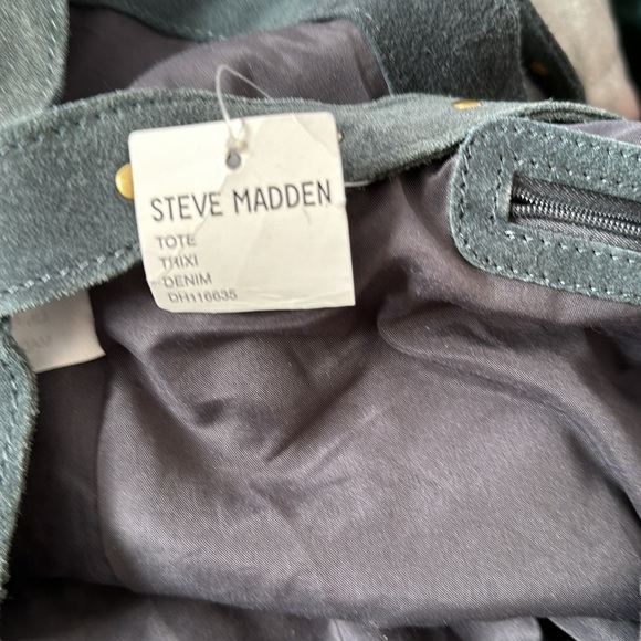 STEVE MADDEN TRIXI COW SUEDE TOTE WITH GOLD STUDS NWT - BLUE SLATE - Picture 13 of 16